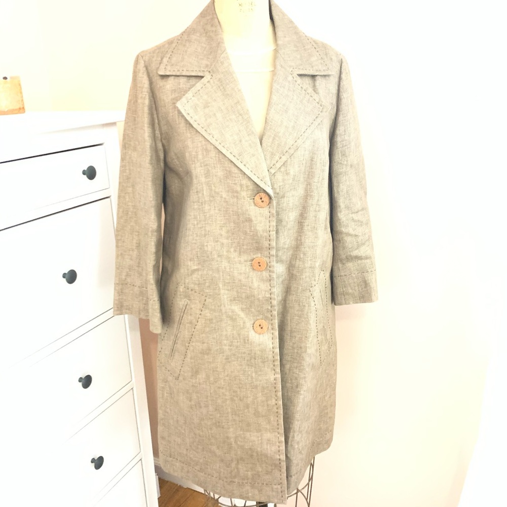 J Jill Brown Linen Spring Trench Coat Jacket